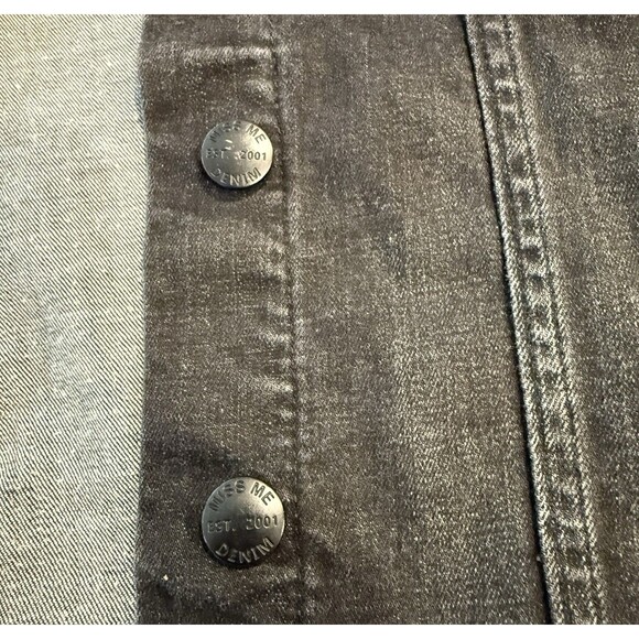 Miss Me Black Denim Jean Trucker Jacket Womens Sherpa Sleeves Size Small - Picture 5 of 11